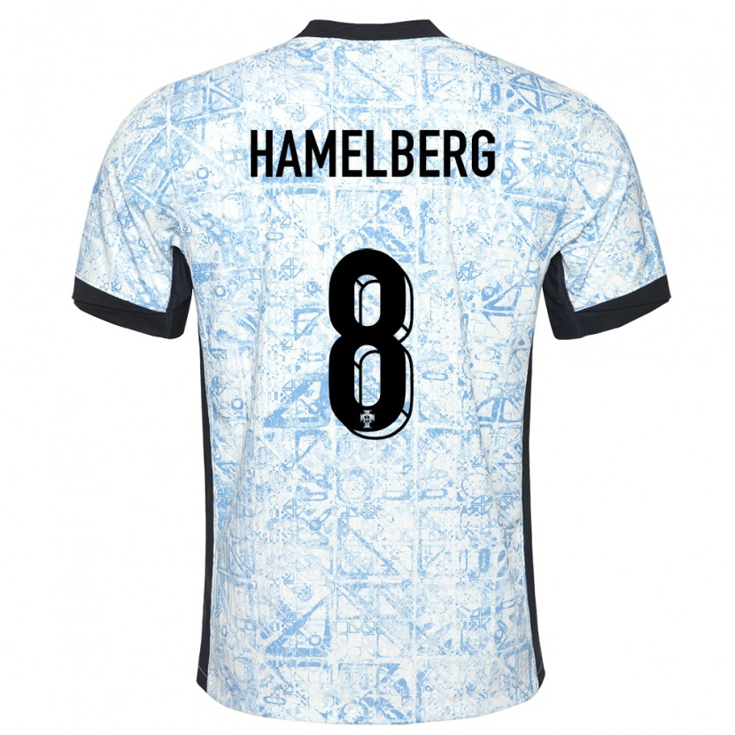 Danxen Män Portugal Eric Hamelberg #8 Gräddblå Bortatröja Matchtröjor 24-26 Tröjor T-Tröja