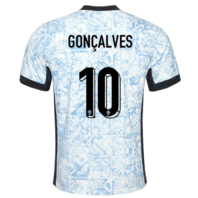 Danxen Män Portugal Flávio Gonçalves #10 Gräddblå Bortatröja Matchtröjor 24-26 Tröjor T-Tröja