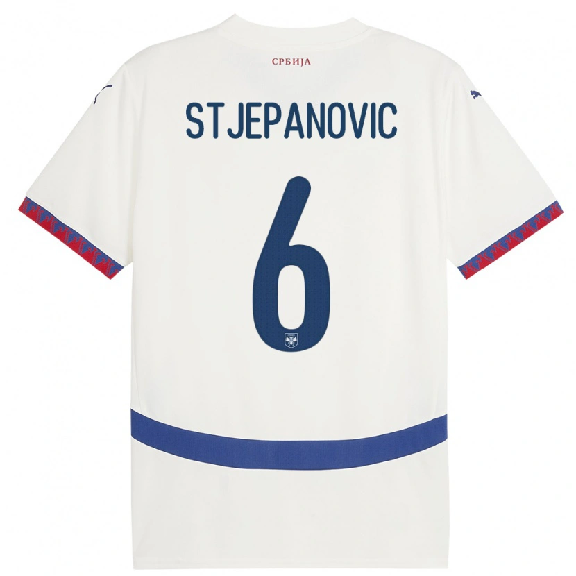 Danxen Män Serbien Mateja Stjepanovic #6 Vit Bortatröja Matchtröjor 24-26 Tröjor T-Tröja