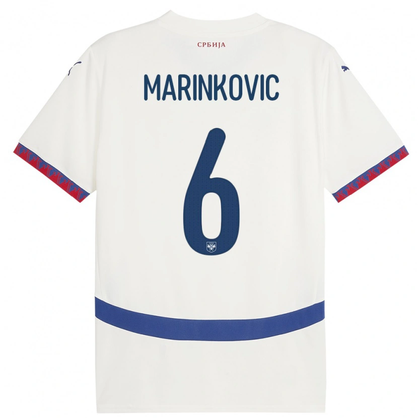 Danxen Män Serbien Vojin Marinkovic #6 Vit Bortatröja Matchtröjor 24-26 Tröjor T-Tröja