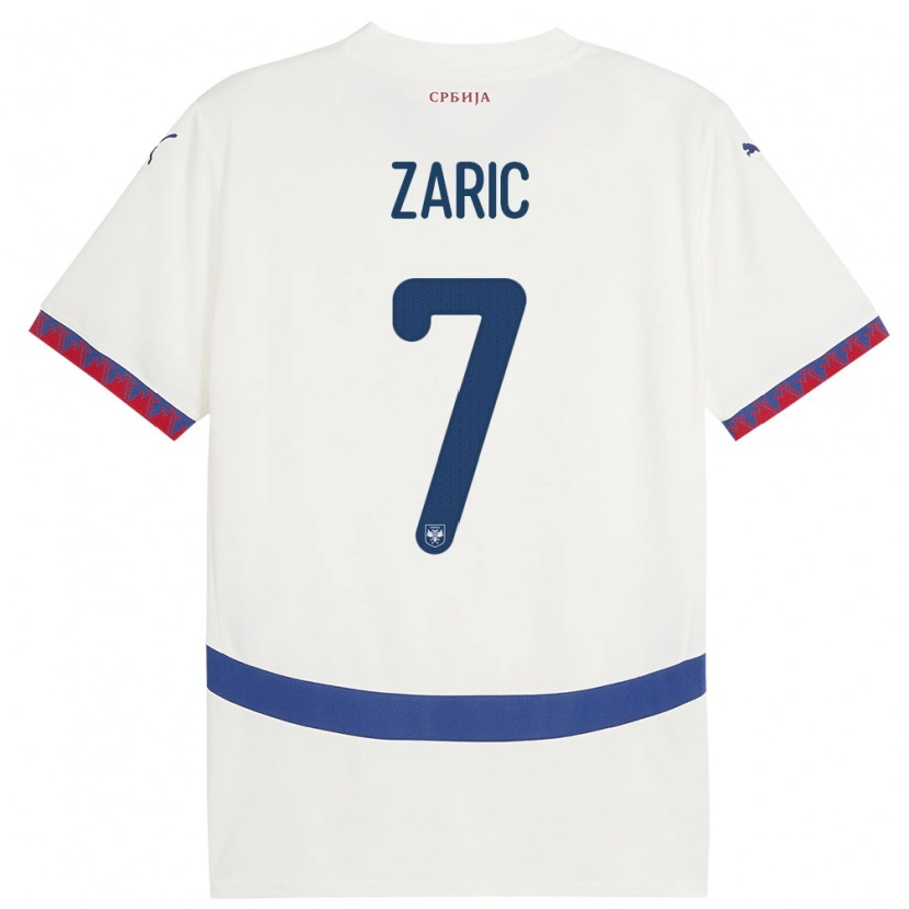 Danxen Män Serbien Luka Zaric #7 Vit Bortatröja Matchtröjor 24-26 Tröjor T-Tröja