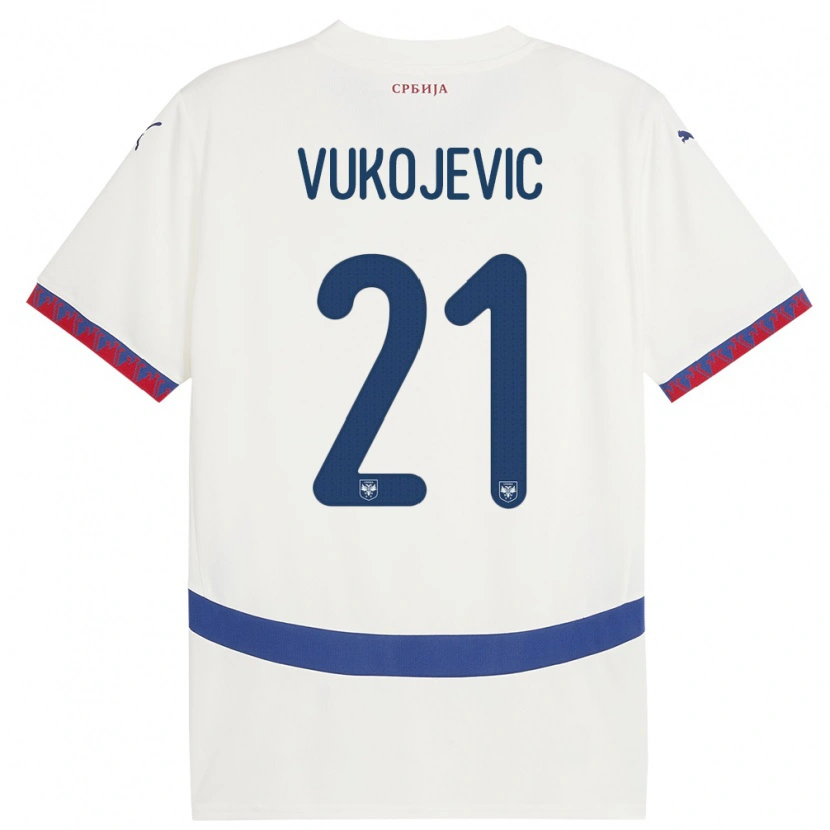 Danxen Män Serbien Veljko Vukojevic #21 Vit Bortatröja Matchtröjor 24-26 Tröjor T-Tröja