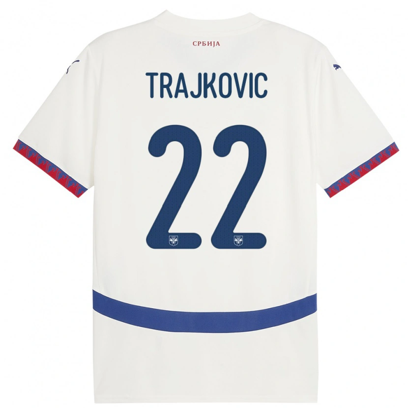 Danxen Män Serbien Aleksa Trajkovic #22 Vit Bortatröja Matchtröjor 24-26 Tröjor T-Tröja