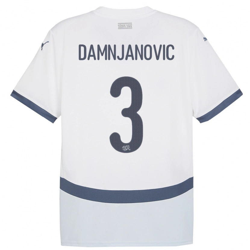 Danxen Män Schweiz Lazar Damnjanovic #3 Vit Bortatröja Matchtröjor 24-26 Tröjor T-Tröja