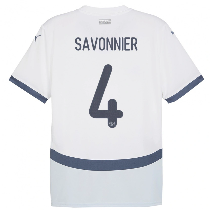 Danxen Män Schweiz Nelson Savonnier #4 Vit Bortatröja Matchtröjor 24-26 Tröjor T-Tröja