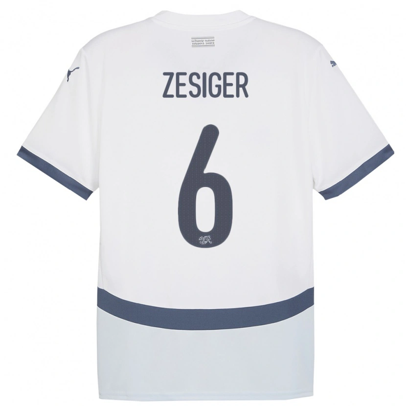 Danxen Män Schweiz Navin Zesiger #6 Vit Bortatröja Matchtröjor 24-26 Tröjor T-Tröja