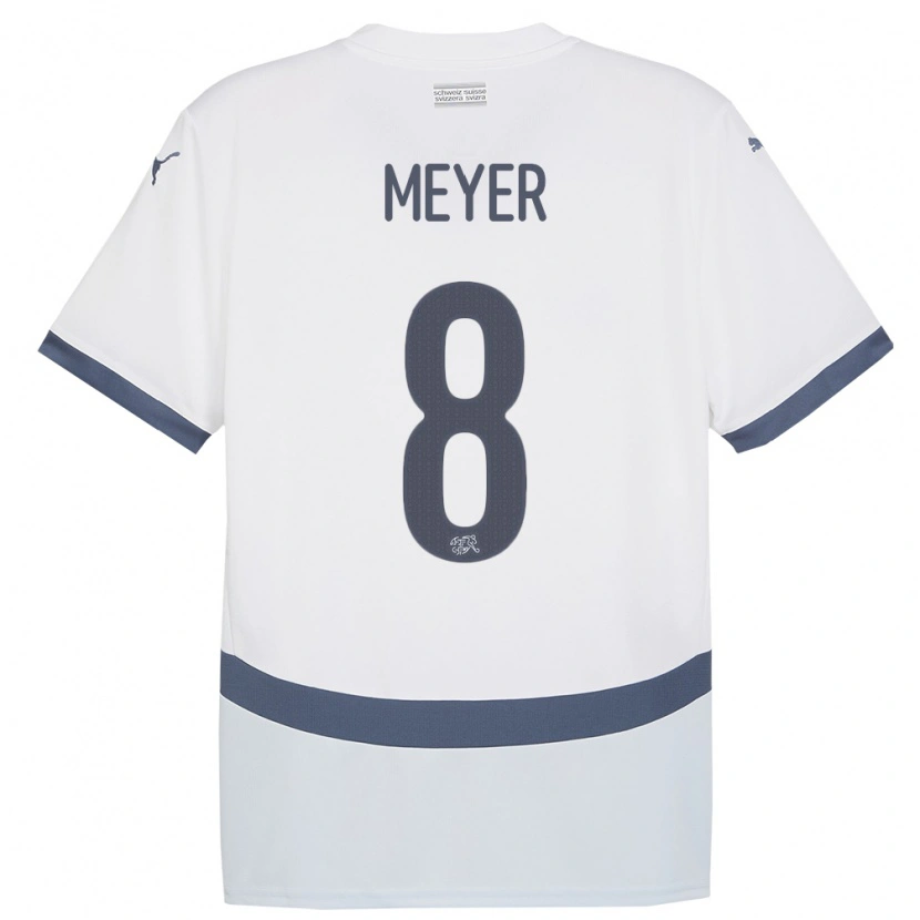 Danxen Män Schweiz Tim Meyer #8 Vit Bortatröja Matchtröjor 24-26 Tröjor T-Tröja