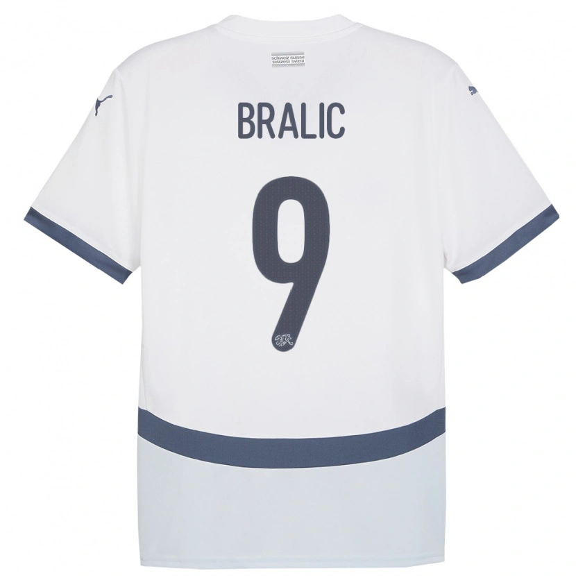 Danxen Män Schweiz Josip Bralic #9 Vit Bortatröja Matchtröjor 24-26 Tröjor T-Tröja