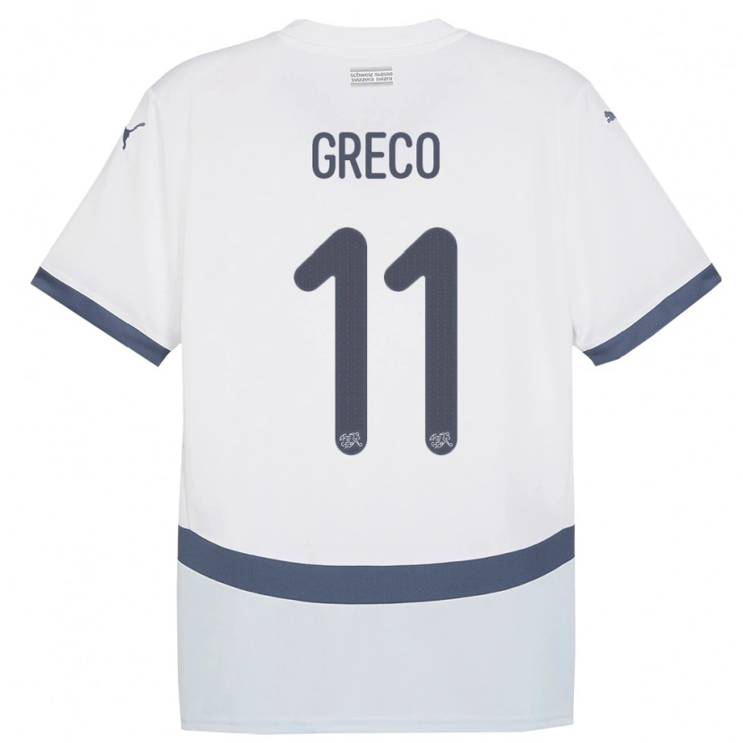 Danxen Män Schweiz Mario Greco #11 Vit Bortatröja Matchtröjor 24-26 Tröjor T-Tröja