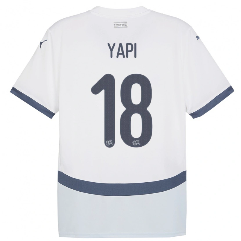 Danxen Män Schweiz Josue Yapi #18 Vit Bortatröja Matchtröjor 24-26 Tröjor T-Tröja