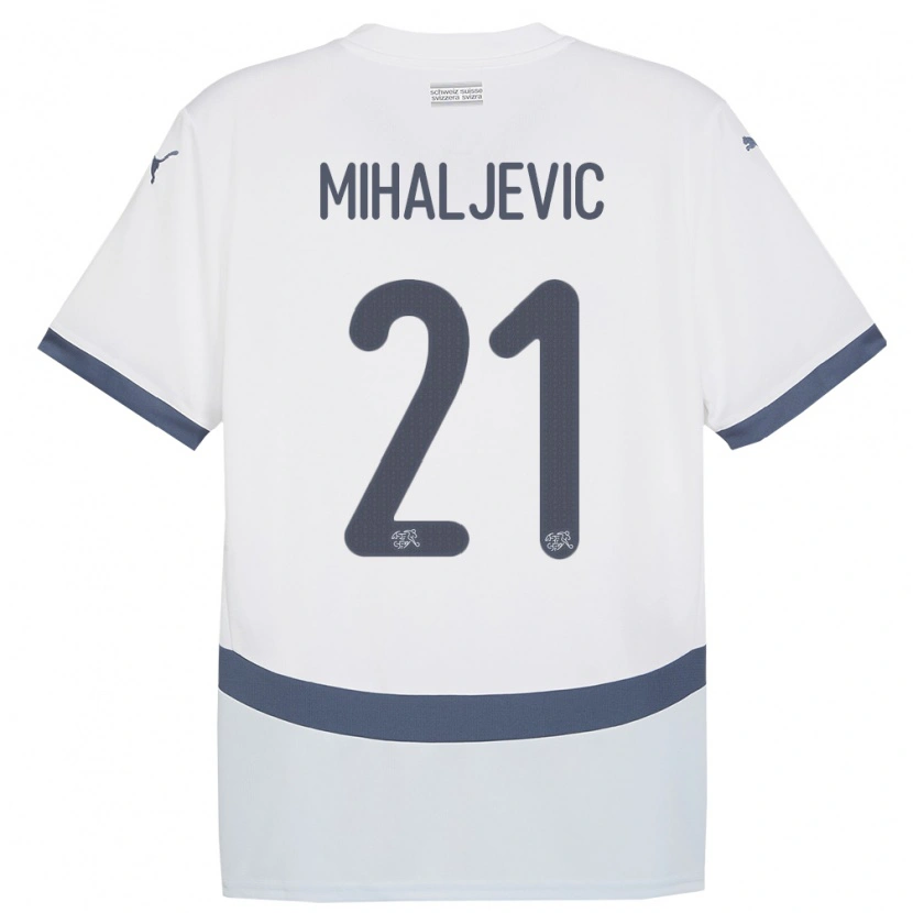 Danxen Män Schweiz Mark Mihaljevic #21 Vit Bortatröja Matchtröjor 24-26 Tröjor T-Tröja