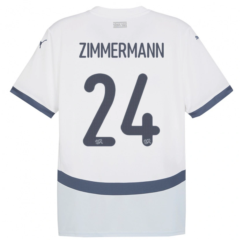 Danxen Män Schweiz Mio Zimmermann #24 Vit Bortatröja Matchtröjor 24-26 Tröjor T-Tröja