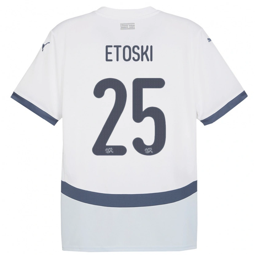 Danxen Män Schweiz Edin Etoski #25 Vit Bortatröja Matchtröjor 24-26 Tröjor T-Tröja