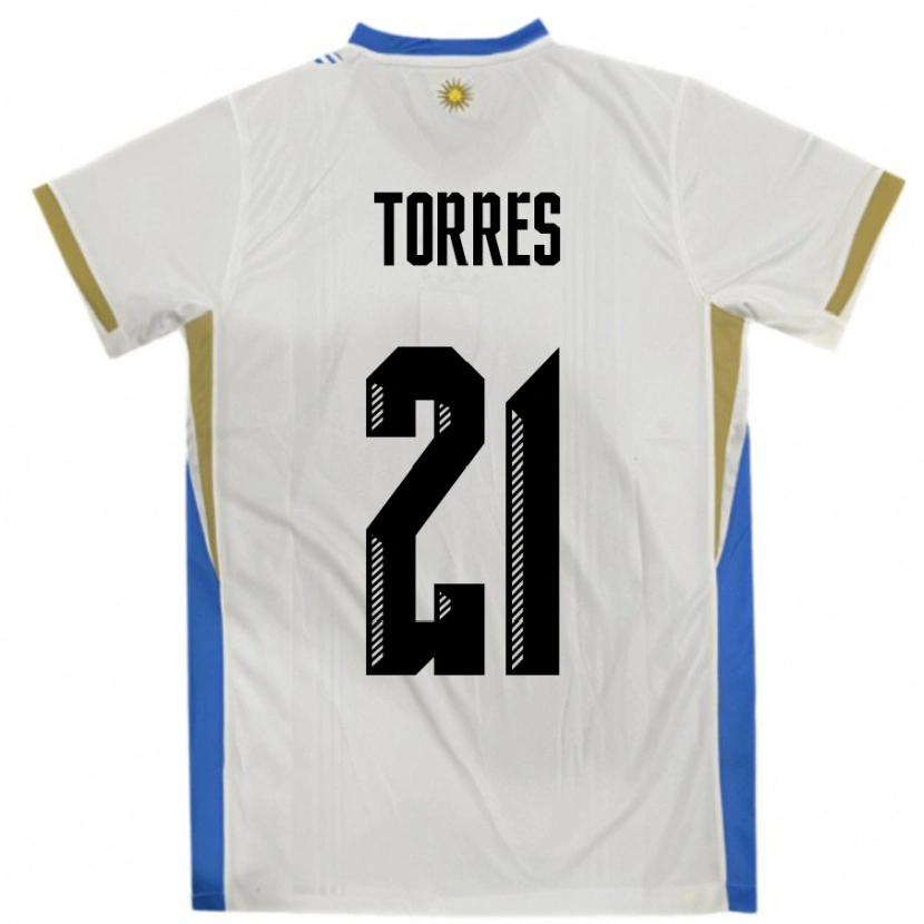Danxen Män Uruguay Facundo Torres #21 Vit Blå Bortatröja Matchtröjor 24-26 Tröjor T-Tröja