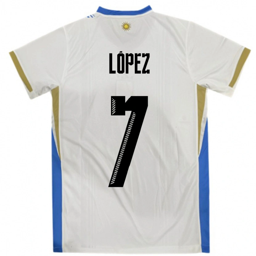 Danxen Män Uruguay Nahuel López #7 Vit Blå Bortatröja Matchtröjor 24-26 Tröjor T-Tröja