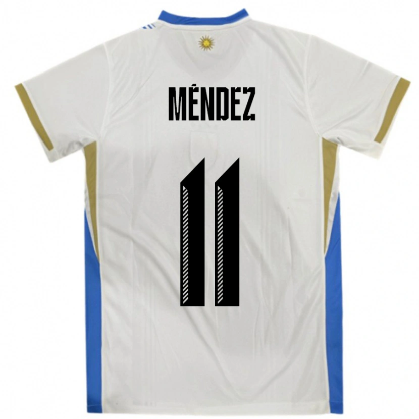 Danxen Män Uruguay Axel Méndez #11 Vit Blå Bortatröja Matchtröjor 24-26 Tröjor T-Tröja