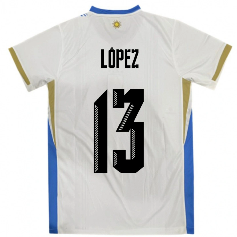 Danxen Män Uruguay Nahuel López #13 Vit Blå Bortatröja Matchtröjor 24-26 Tröjor T-Tröja