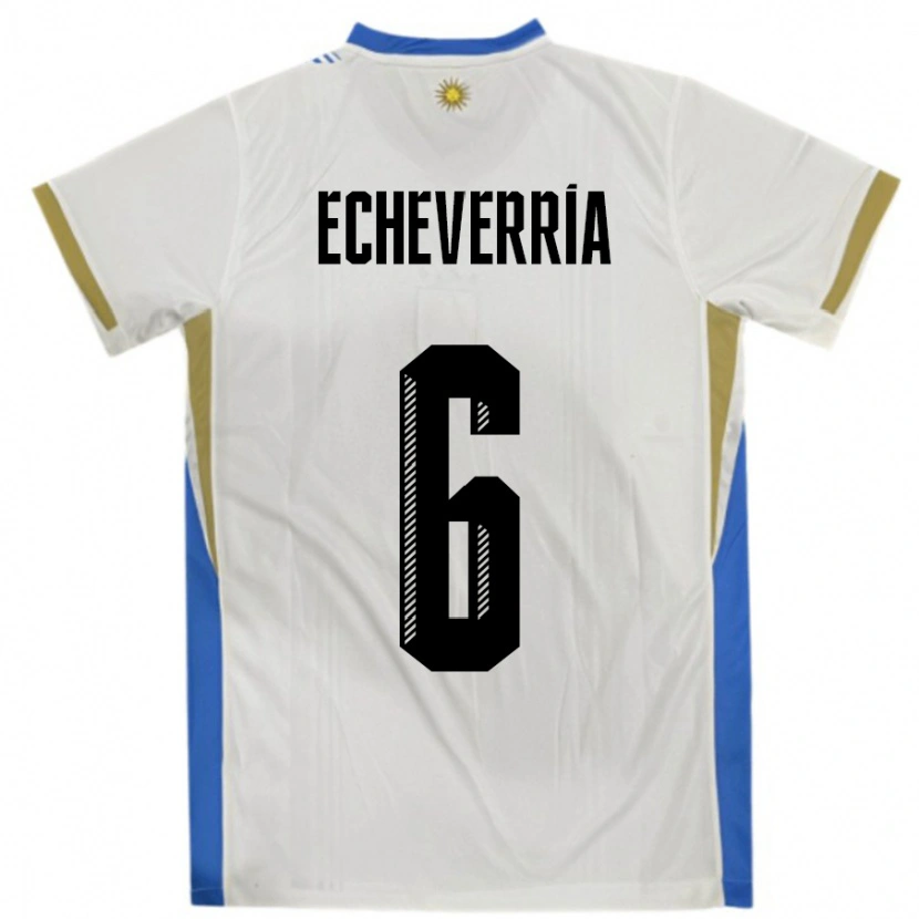 Danxen Män Uruguay Juan Echeverria #6 Vit Blå Bortatröja Matchtröjor 24-26 Tröjor T-Tröja