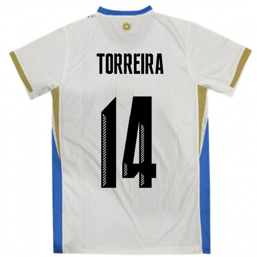 Danxen Män Uruguay Lucas Torreira #14 Vit Blå Bortatröja Matchtröjor 24-26 Tröjor T-Tröja