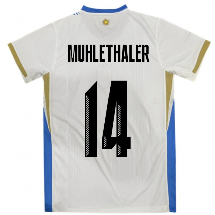 Danxen Män Uruguay Stiven Muhlethaler #14 Vit Blå Bortatröja Matchtröjor 24-26 Tröjor T-Tröja