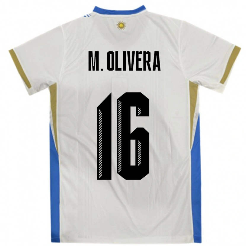 Danxen Män Uruguay Mathias Olivera #16 Vit Blå Bortatröja Matchtröjor 24-26 Tröjor T-Tröja