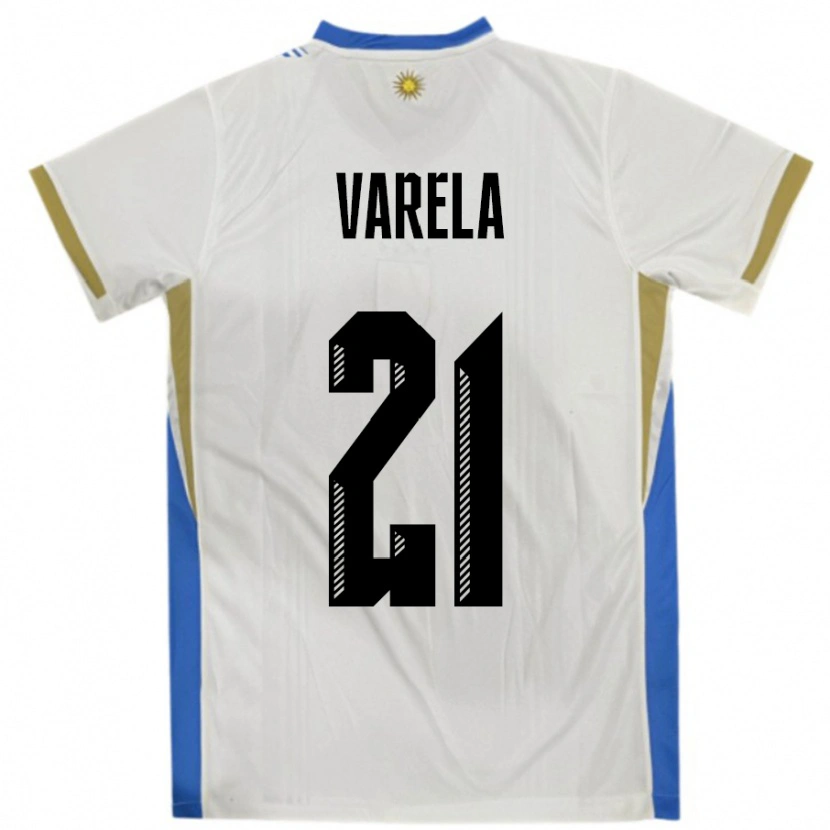 Danxen Män Uruguay Gullermo Varela #21 Vit Blå Bortatröja Matchtröjor 24-26 Tröjor T-Tröja