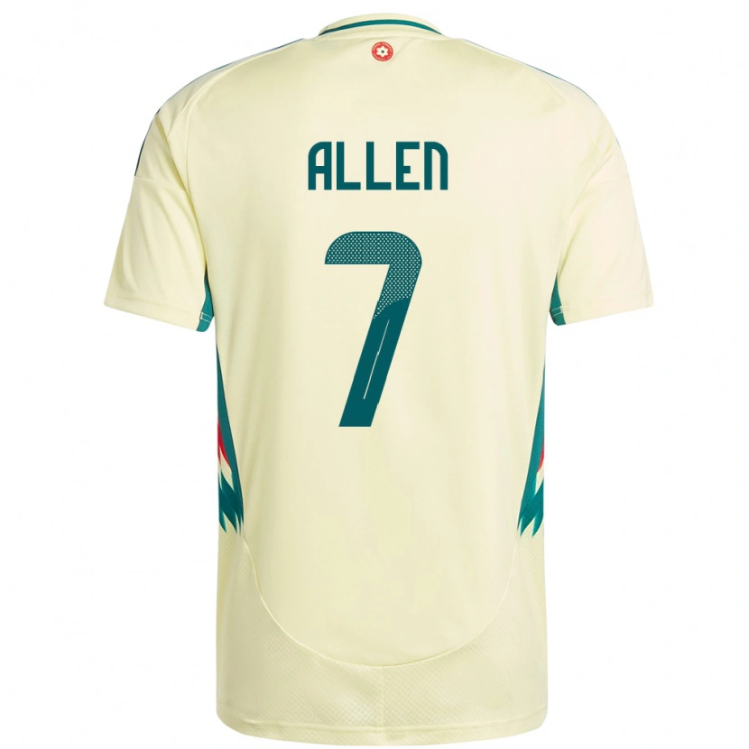 Danxen Män Wales Joe Allen #7 Beige Gul Bortatröja Matchtröjor 24-26 Tröjor T-Tröja