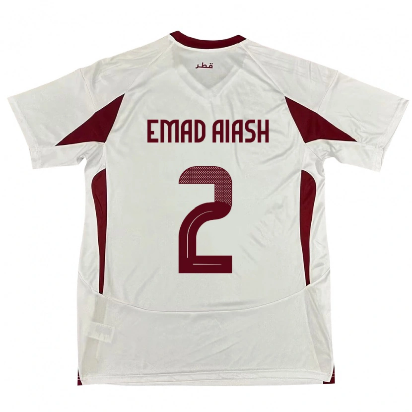 Danxen Män Qatar Mohamed Emad Aiash #2 Vit Bortatröja Matchtröjor 24-26 Tröjor T-Tröja