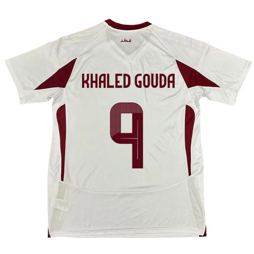 Danxen Män Qatar Mohamed Khaled Gouda #9 Vit Bortatröja Matchtröjor 24-26 Tröjor T-Tröja