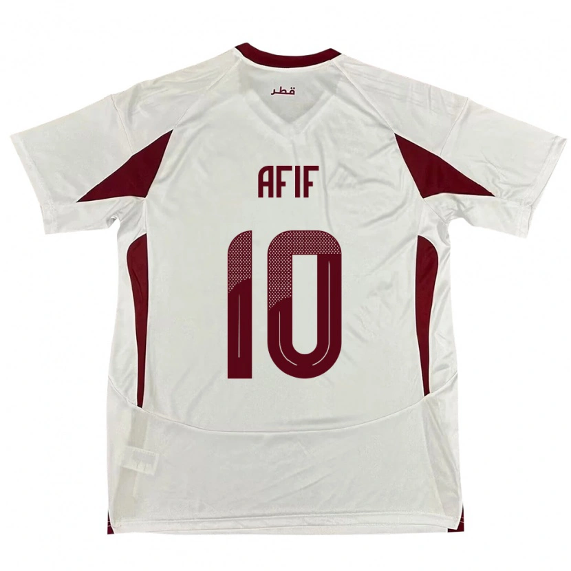 Danxen Män Qatar Akram Afif #10 Vit Bortatröja Matchtröjor 24-26 Tröjor T-Tröja