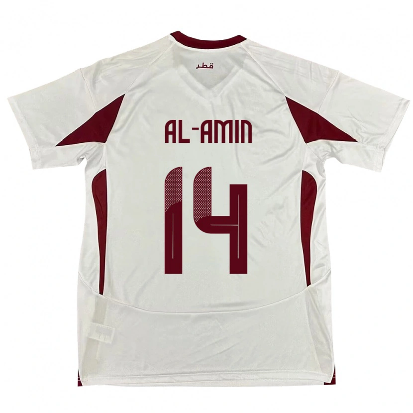 Danxen Män Qatar Homam Al-Amin #14 Vit Bortatröja Matchtröjor 24-26 Tröjor T-Tröja