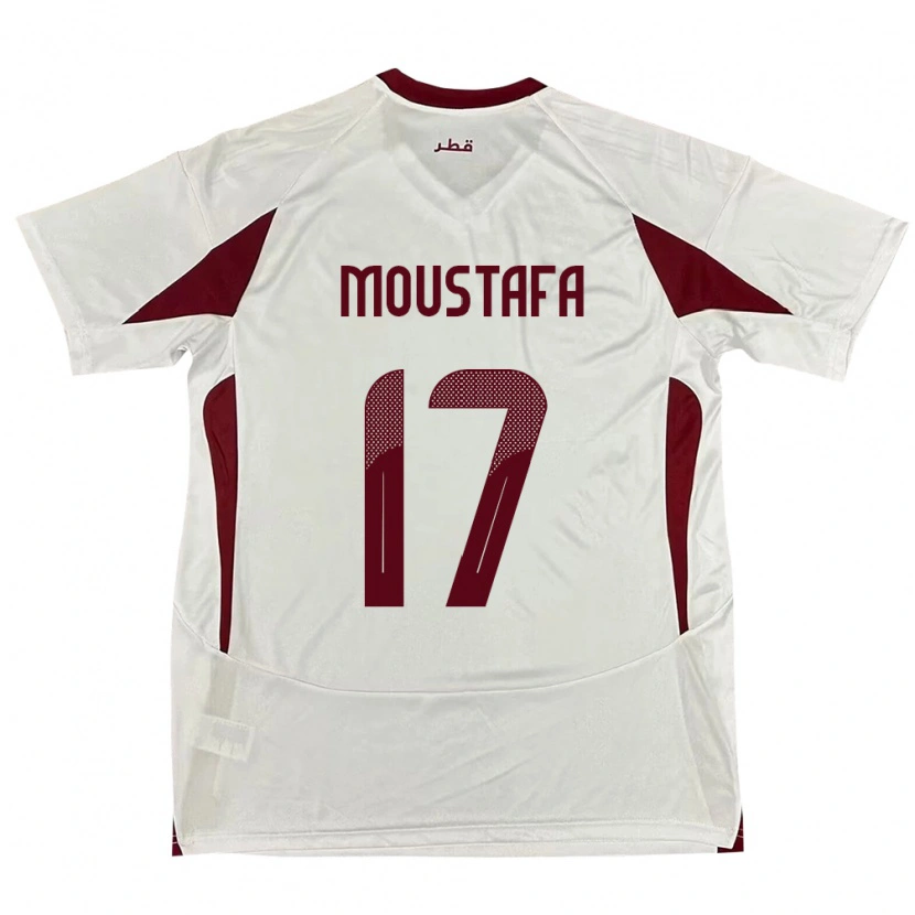 Danxen Män Qatar Abdelrahman Moustafa #17 Vit Bortatröja Matchtröjor 24-26 Tröjor T-Tröja