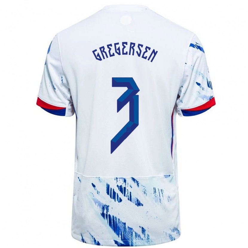 Danxen Män Norge Stian Gregersen #3 Vit Blå Bortatröja Matchtröjor 24-26 Tröjor T-Tröja