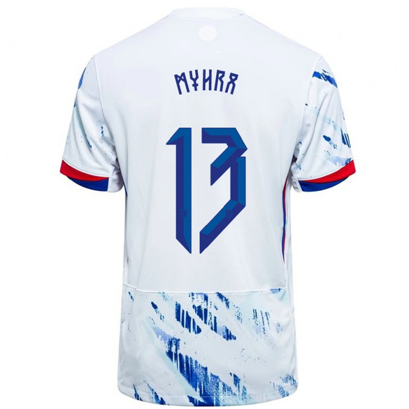 Danxen Män Norge Viljar Myhra #13 Vit Blå Bortatröja Matchtröjor 24-26 Tröjor T-Tröja