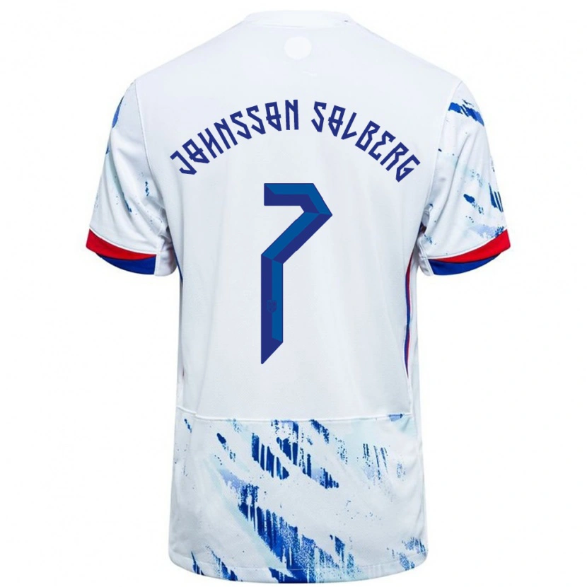 Danxen Män Norge Elias Johnsson Solberg #7 Vit Blå Bortatröja Matchtröjor 24-26 Tröjor T-Tröja
