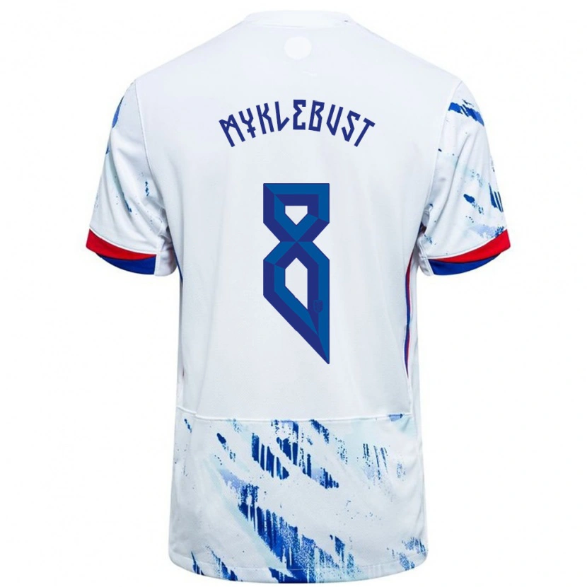Danxen Män Norge Lucas Myklebust #8 Vit Blå Bortatröja Matchtröjor 24-26 Tröjor T-Tröja