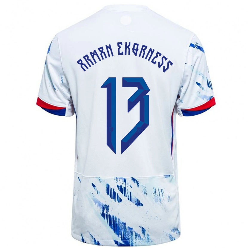 Danxen Män Norge Karsten Arman Ekorness #13 Vit Blå Bortatröja Matchtröjor 24-26 Tröjor T-Tröja