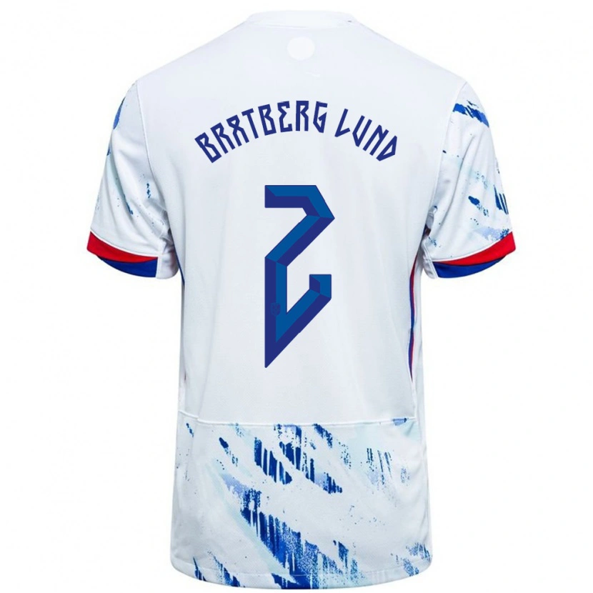 Danxen Män Norge Marit Bratberg Lund #2 Vit Blå Bortatröja Matchtröjor 24-26 Tröjor T-Tröja