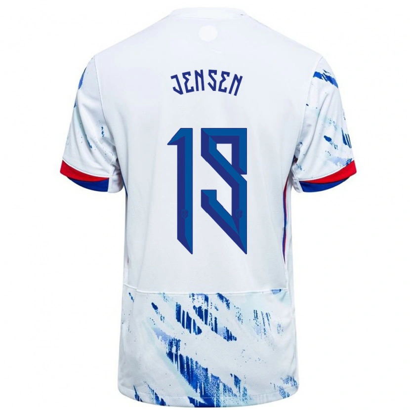 Danxen Män Norge Synne Jensen #19 Vit Blå Bortatröja Matchtröjor 24-26 Tröjor T-Tröja