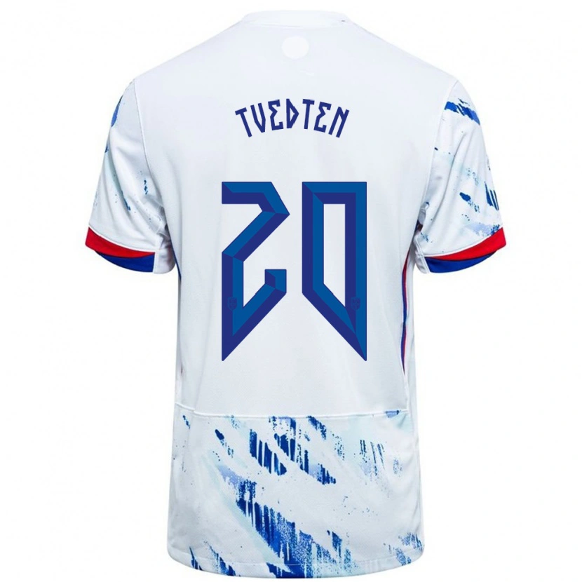 Danxen Män Norge Olaug Tvedten #20 Vit Blå Bortatröja Matchtröjor 24-26 Tröjor T-Tröja