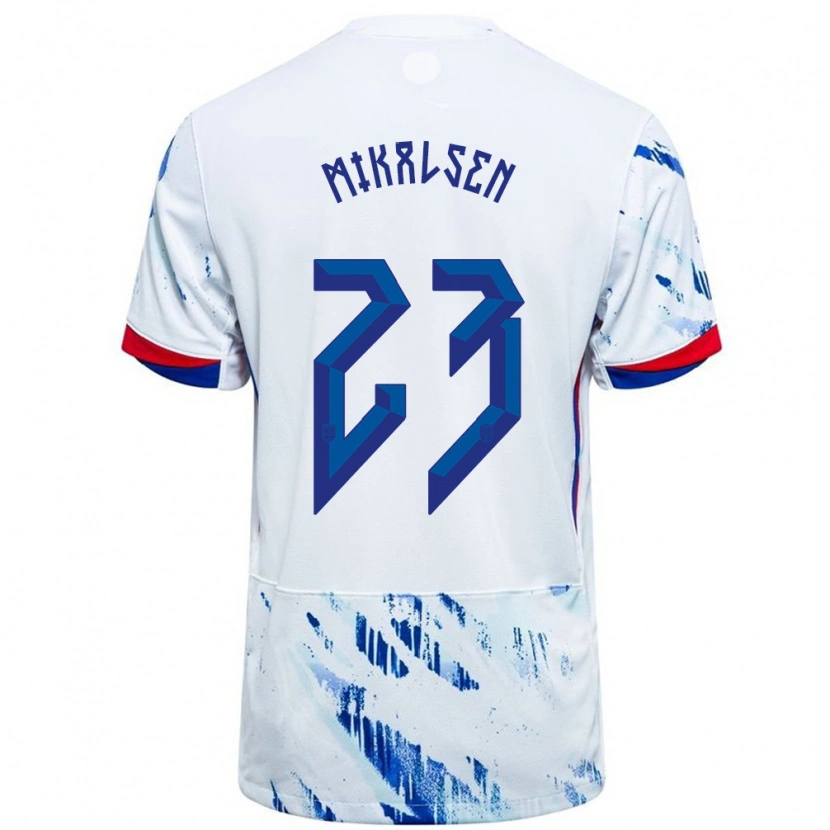 Danxen Män Norge Aurora Mikalsen #23 Vit Blå Bortatröja Matchtröjor 24-26 Tröjor T-Tröja