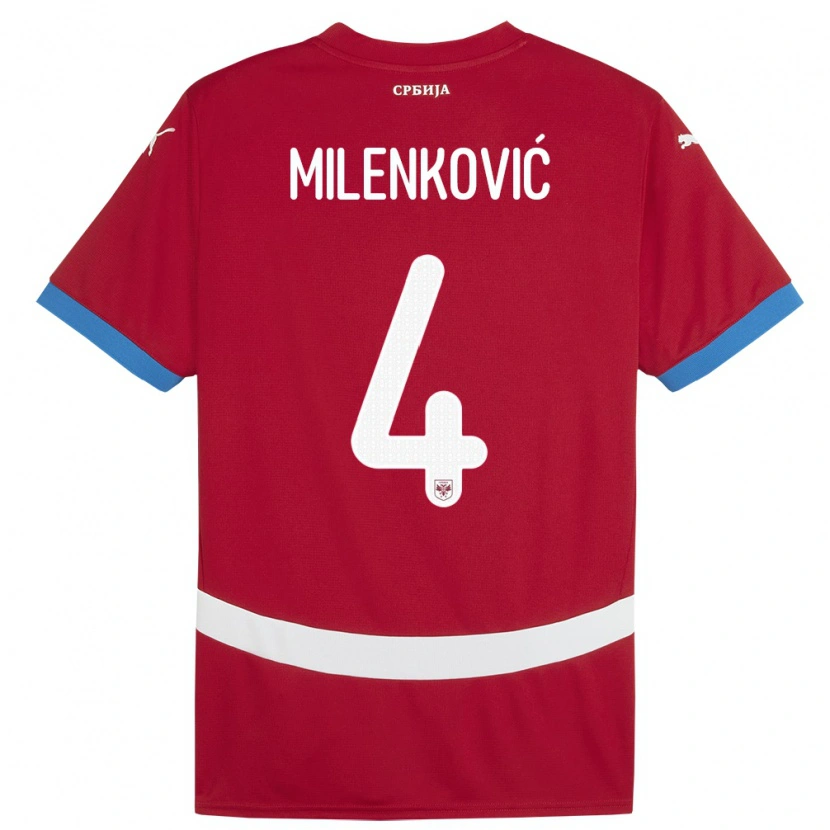Danxen Kvinnor Serbien Nikola Milenković #4 Röd Hemmatröja Matchtröjor 24-26 Tröjor T-Tröja