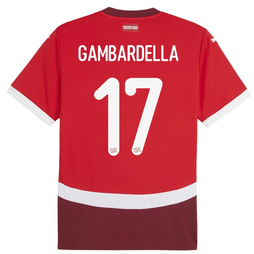 Danxen Kvinnor Schweiz Matteo Gambardella #17 Röd Hemmatröja Matchtröjor 24-26 Tröjor T-Tröja