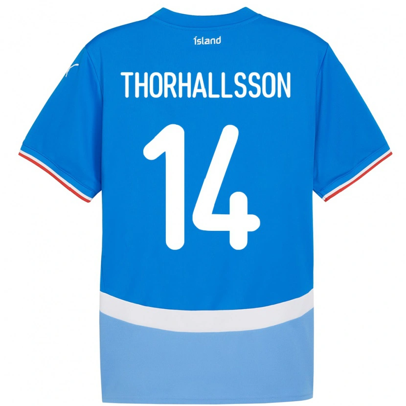 Danxen Kvinnor Island Dagur Dan Thórhallsson #14 Blå Hemmatröja Matchtröjor 24-26 Tröjor T-Tröja