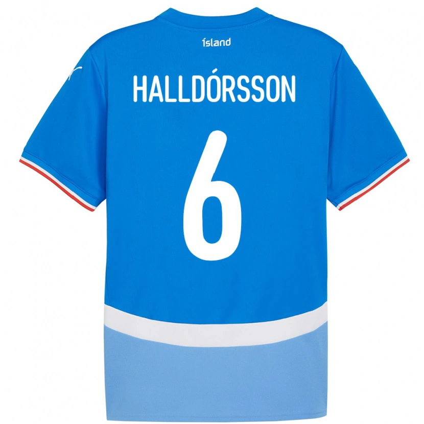 Danxen Kvinnor Island Einar Freyr Halldórsson #6 Blå Hemmatröja Matchtröjor 24-26 Tröjor T-Tröja