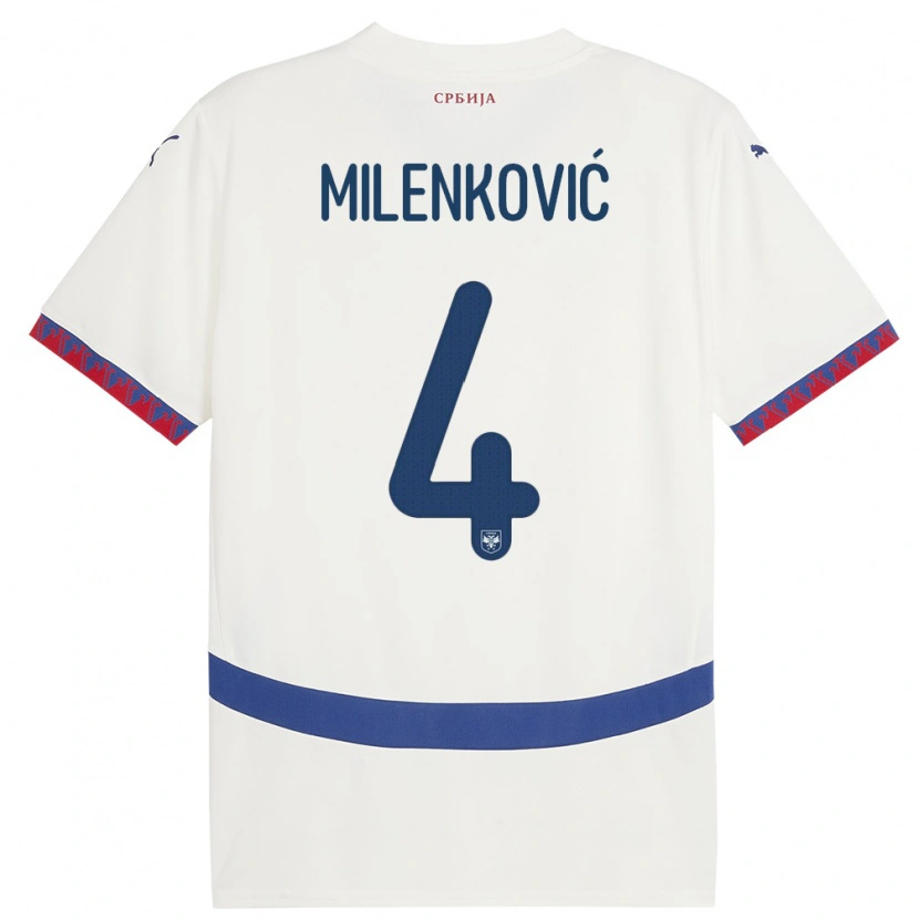 Danxen Kvinnor Serbien Nikola Milenković #4 Vit Bortatröja Matchtröjor 24-26 Tröjor T-Tröja