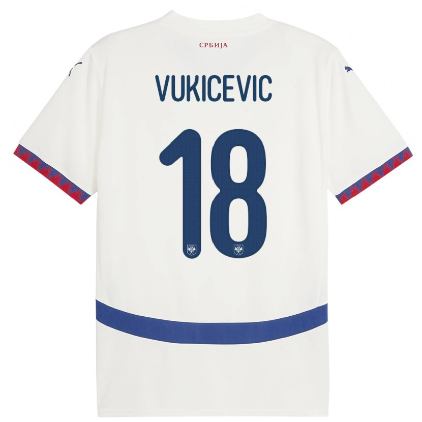 Danxen Kvinnor Serbien Aleksej Vukicevic #18 Vit Bortatröja Matchtröjor 24-26 Tröjor T-Tröja