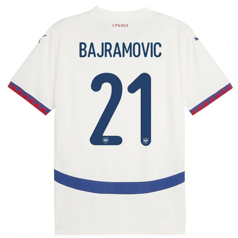 Danxen Kvinnor Serbien Eldin Bajramovic #21 Vit Bortatröja Matchtröjor 24-26 Tröjor T-Tröja