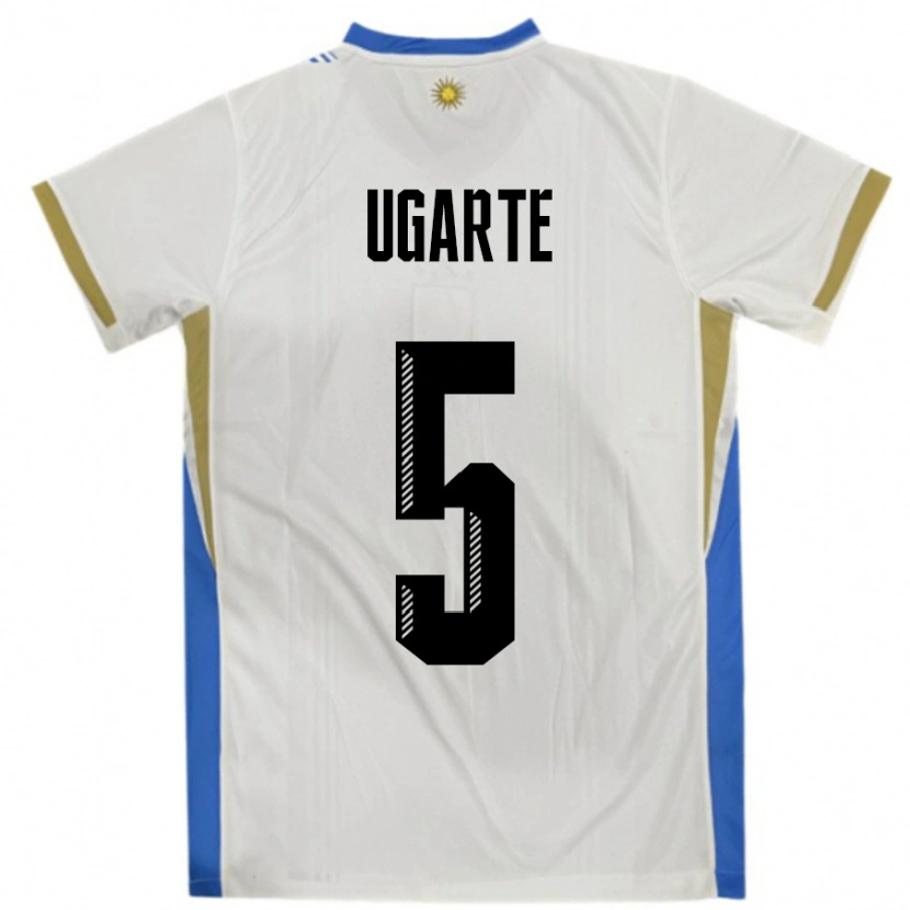 Danxen Kvinnor Uruguay Manuel Ugarte #5 Vit Blå Bortatröja Matchtröjor 24-26 Tröjor T-Tröja