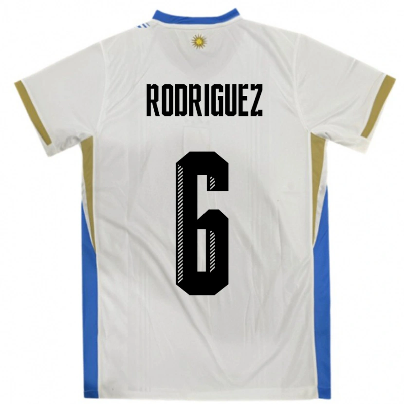 Danxen Kvinnor Uruguay Valentín Rodríguez #6 Vit Blå Bortatröja Matchtröjor 24-26 Tröjor T-Tröja